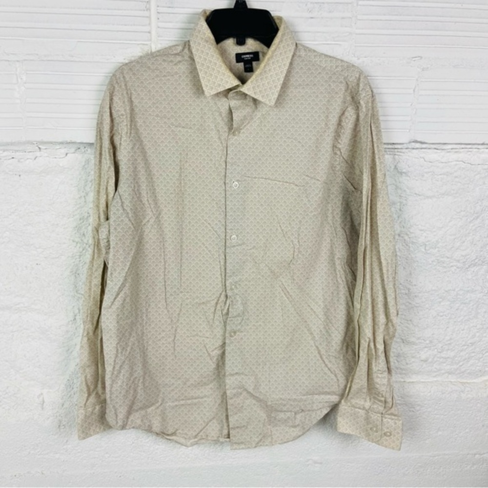 Express slim 1MX Men's Cream Patterned cotton stretch Dress Shirt size large